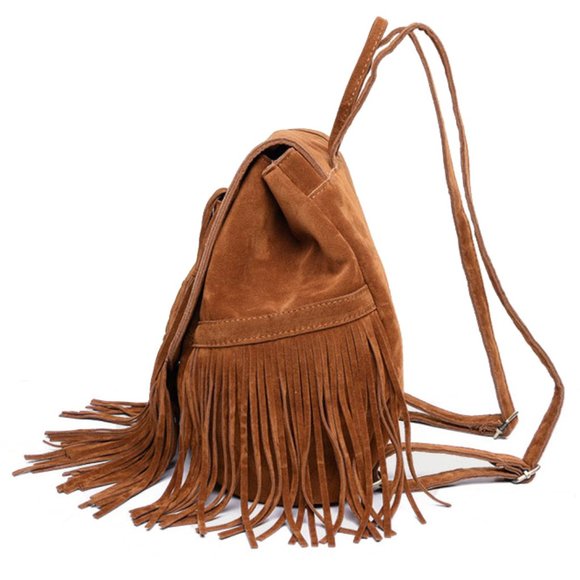 Native Western Fringe Tassel Suede Gypsy Backpack main image 5